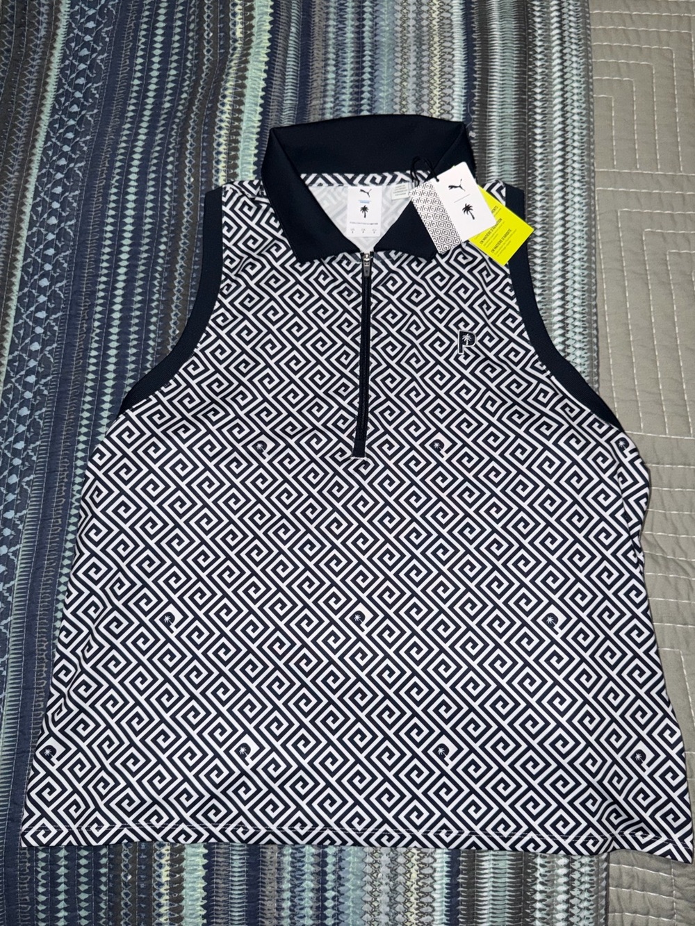 Puma Navy & White Geometric Zip Polo New with Tags